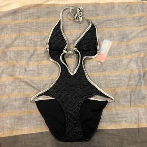 Metallic cut out bathing suit